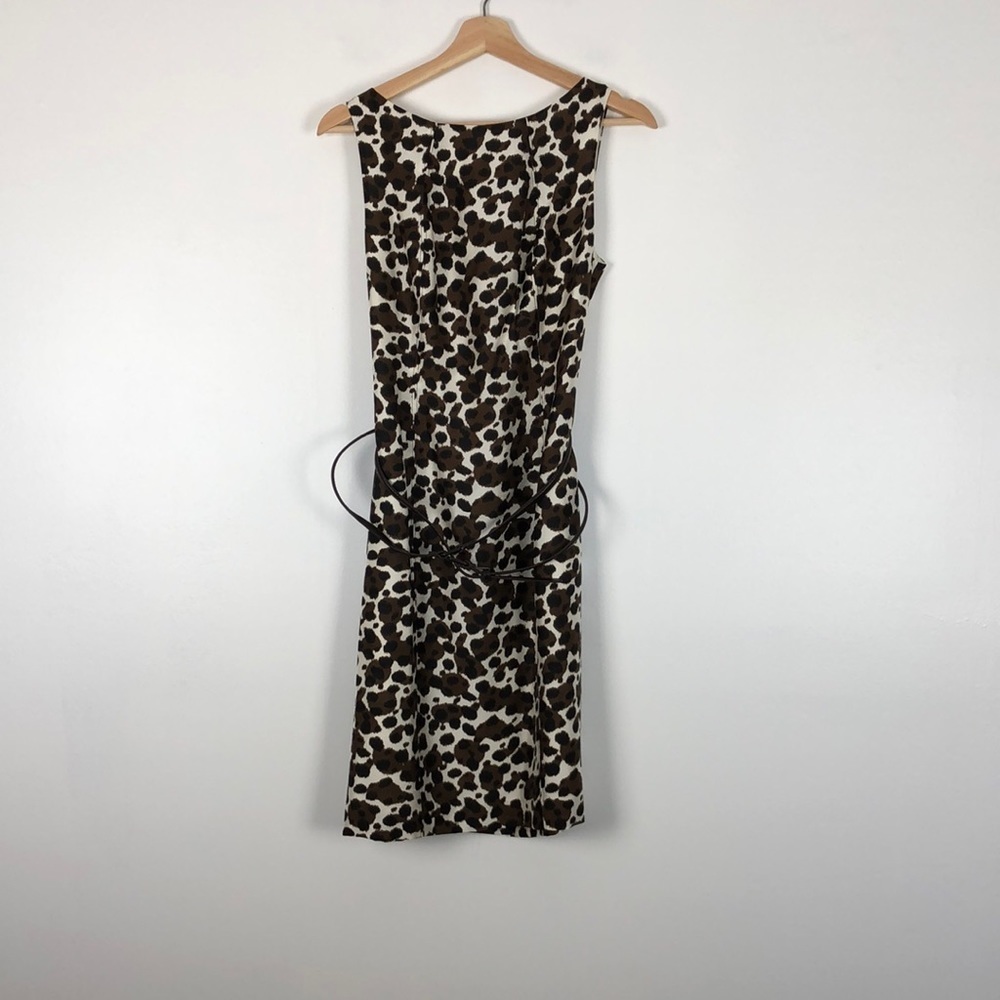 Ann Taylor sleeveless animal print hidden zip closure attach belt lined dress 8